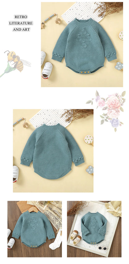 Baby Bodysuits Clothes Spring Autumn Long Sleeve Knit Newborn Girls Solid Onesie Outfits 0-18m One Piece Winter Infant Jumpsuits