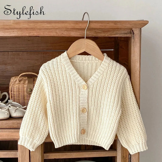 Autumn New Internet Celebrity Fashion Girl Baby Clothing Bead Ground Thick Needle V-Neck Coat Newborn Long sleeved Cardigan