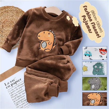 Neue 2024 Herbst Winter Kinder Verdicken Weich Flanell Pyjamas Sets Baby Jungen Mädchen Cartoon Oansatz Pullover Warme Schlaf Sets Pyjamas