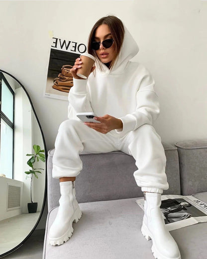 Autumn/Winter women's casual sports suit solid color hoodie for Female clothing Zippered hoodies Sport Trouser Two Piece Sets