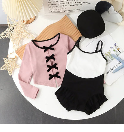 3 Teile/satz Kinder Bademode Koreanische Mode Bogen Kleinkind Mädchen Badeanzug Schwarz Rosa Farbe Bademode Hut Set Sommer Kinder Kleidung für Mädchen