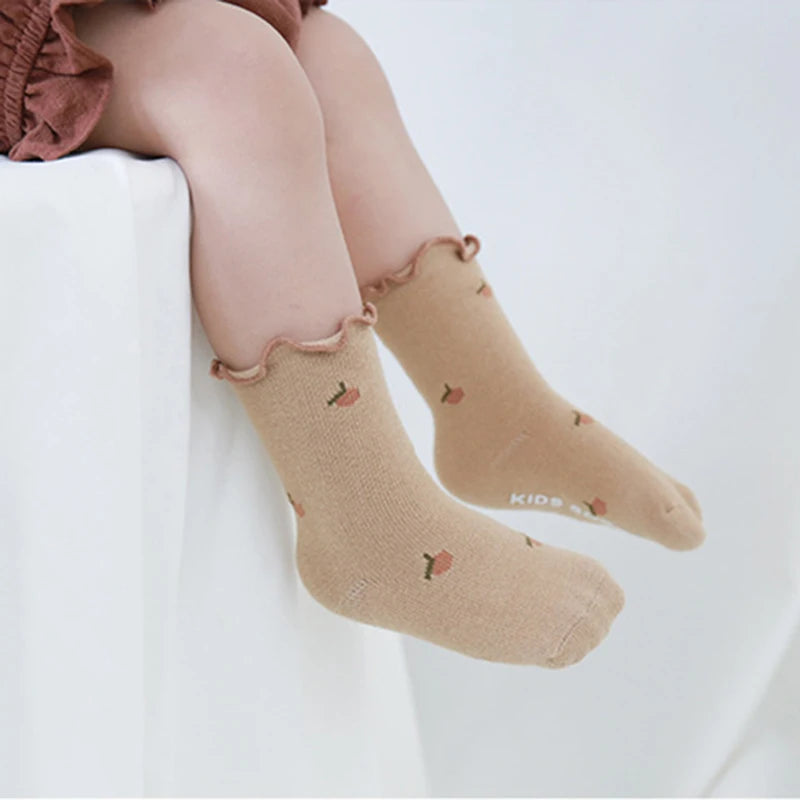 3 Pairs Anti-Slip Floral Print Kids Infant First Walking Baby Socks 0-5Y Four Seasons Elastic Children's Short Tube Socks