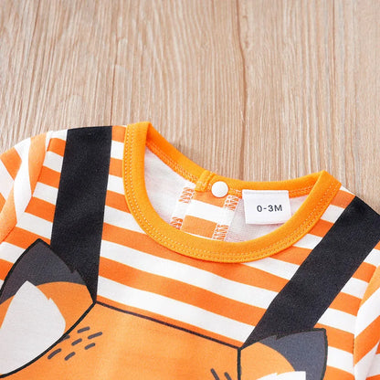 Babykleidung, süßer Cartoon-Fuchs-Druck, bequem und weich, 0-18 Jungen und Mädchen, Frühling und Herbst, langärmeliger Baby-Overall