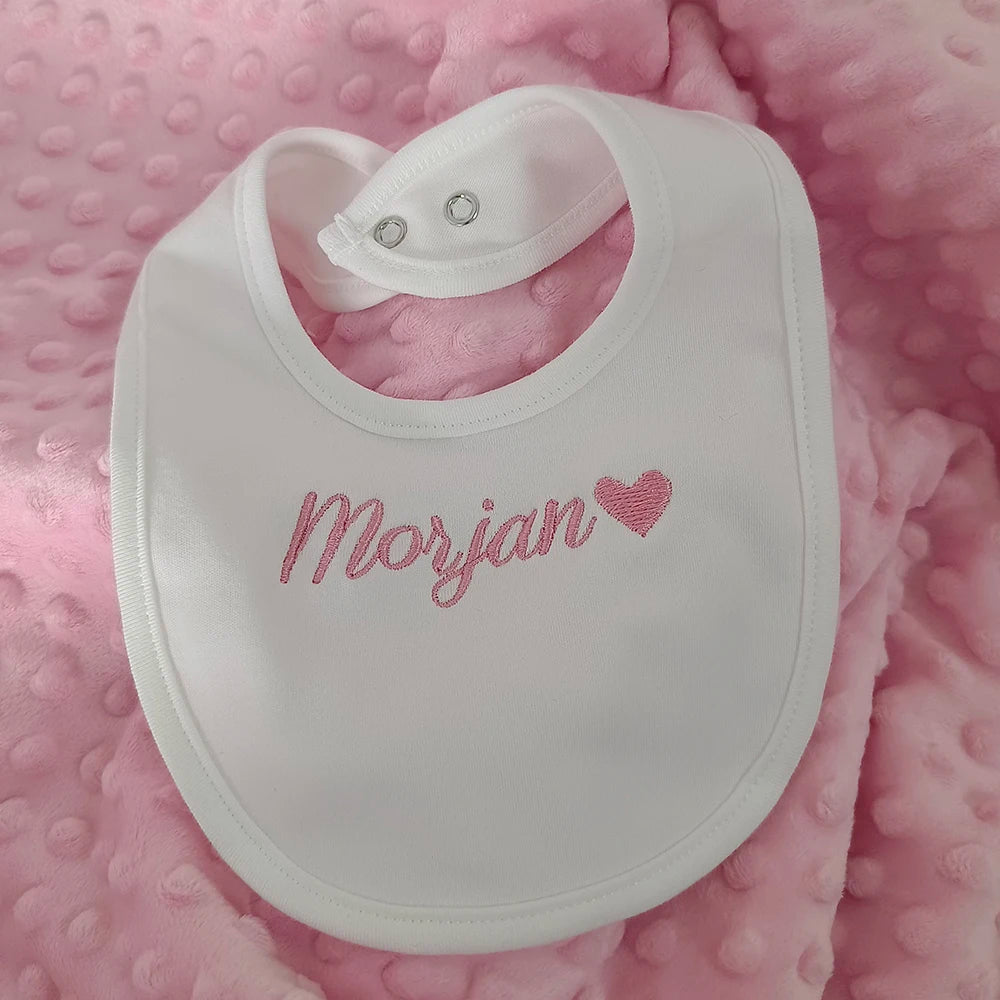 Name Personalised Baby bib 100% cotton White Newborn Baby Saliva Funny Birthday Gift For Baby Boys and Girls shower gift