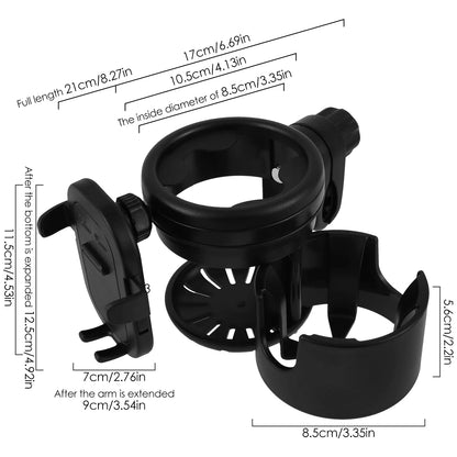 Getränkehalter für Kinderwagen, universeller Wasserflaschenständer für Kinderwagen, 360° drehbar, Telefonhalter, Doppelloch, Babyauto-Organizer, Getränkehalter