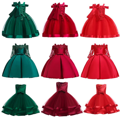 Grünes Weihnachtsprinzessinkleid für Mädchen, Kinderkostüm, elegante Kinder, Hochzeit, Geburtstag, Abendkleid, Schleife, Mädchen, Partykleider, 3–10 Jahre