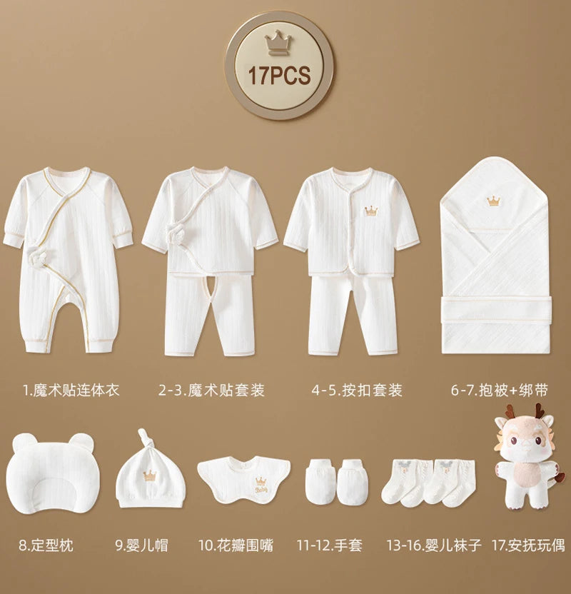 0-3 Months Newborn Clothing Set - 100% Cotton Unisex Infant Clothes (15/17/18/20 Pieces)