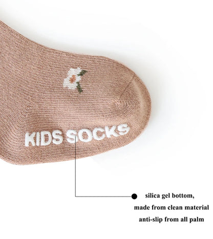 3 Paar rutschfeste Baby-Laufsocken mit Blumenmuster für Kinder, Kleinkinder, 0–5 Jahre, elastische kurze Schlauchsocken für alle Jahreszeiten