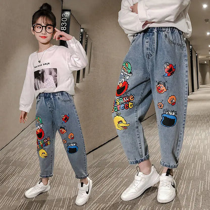 Boys' Jeans Spring and Autumn New Funny Head Medium and Big Children's Casual Children's Clothing Spring Loose Long Pants