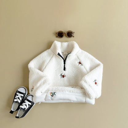 Winterkleidung für Neugeborene, Mädchen und Jungen, Wolljacke, bestickte Blumen, mit Reißverschluss, dicker Stil, warmer Mantel für 1–3 Jahre altes Baby