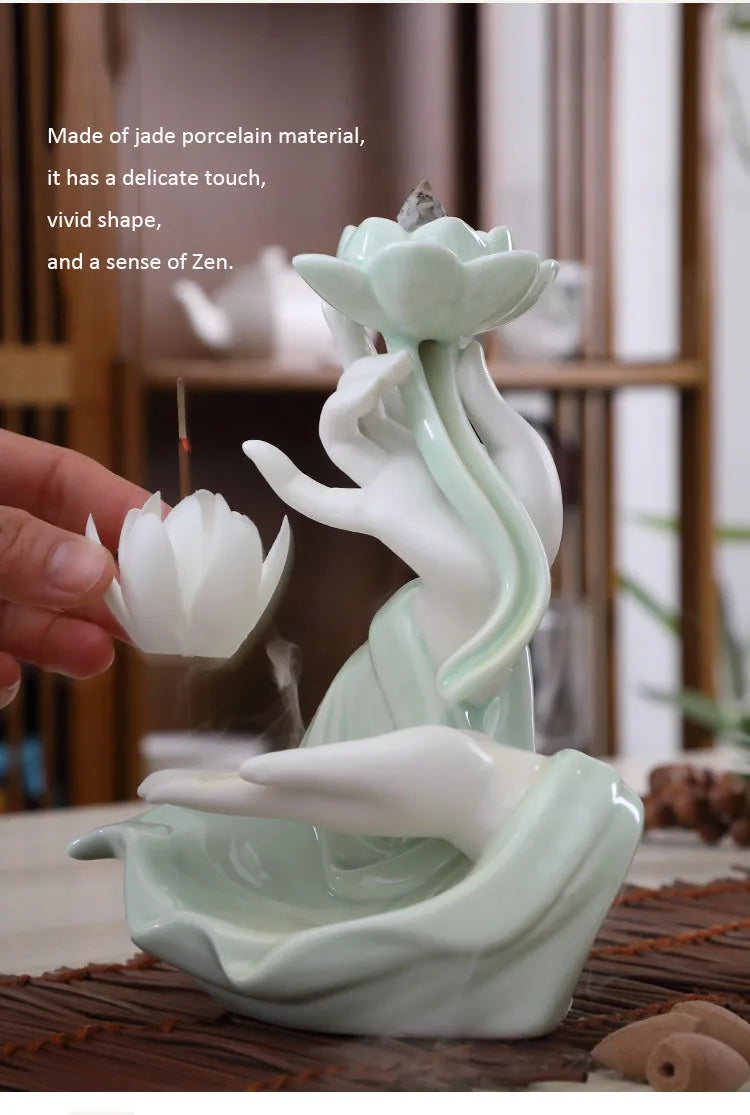 Creative celadon backflow incense burner decoration, incense burner, smoke viewing stove, bergamot lotus heart