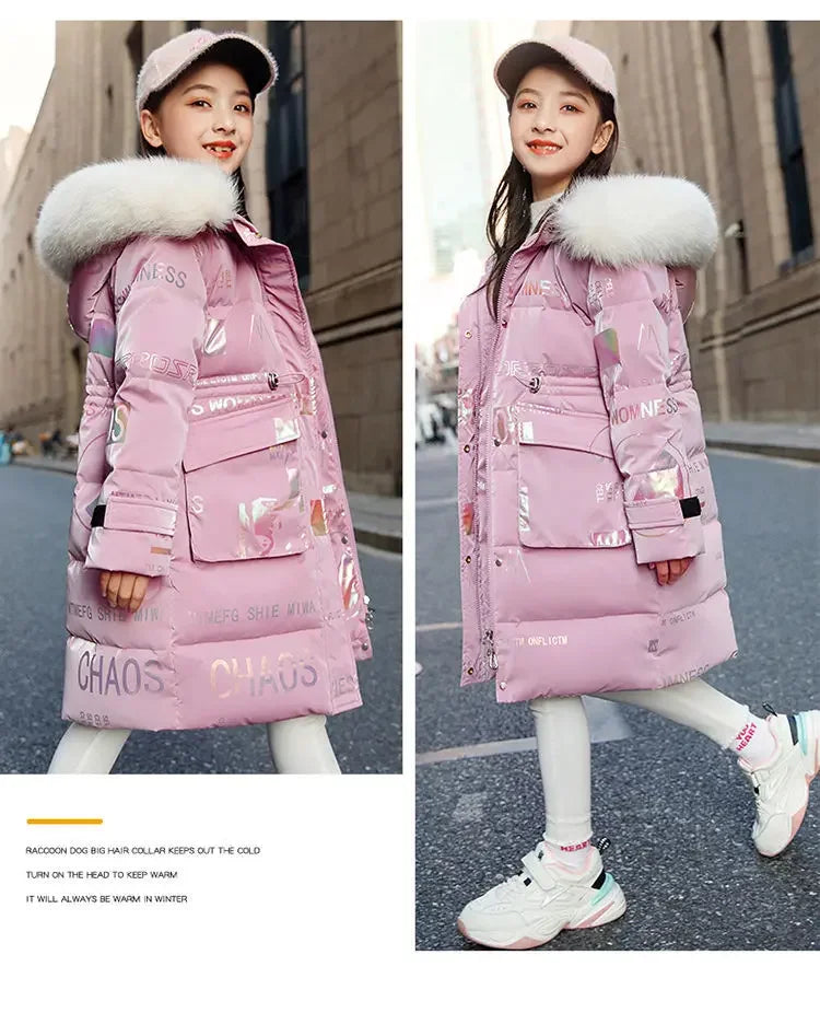 New Winter Down Cotton Jacket Girls Waterproof Hooded Coat Children Outerwear Clothing Teenage 5-16Y Clothes Kids Parka Snowsuit