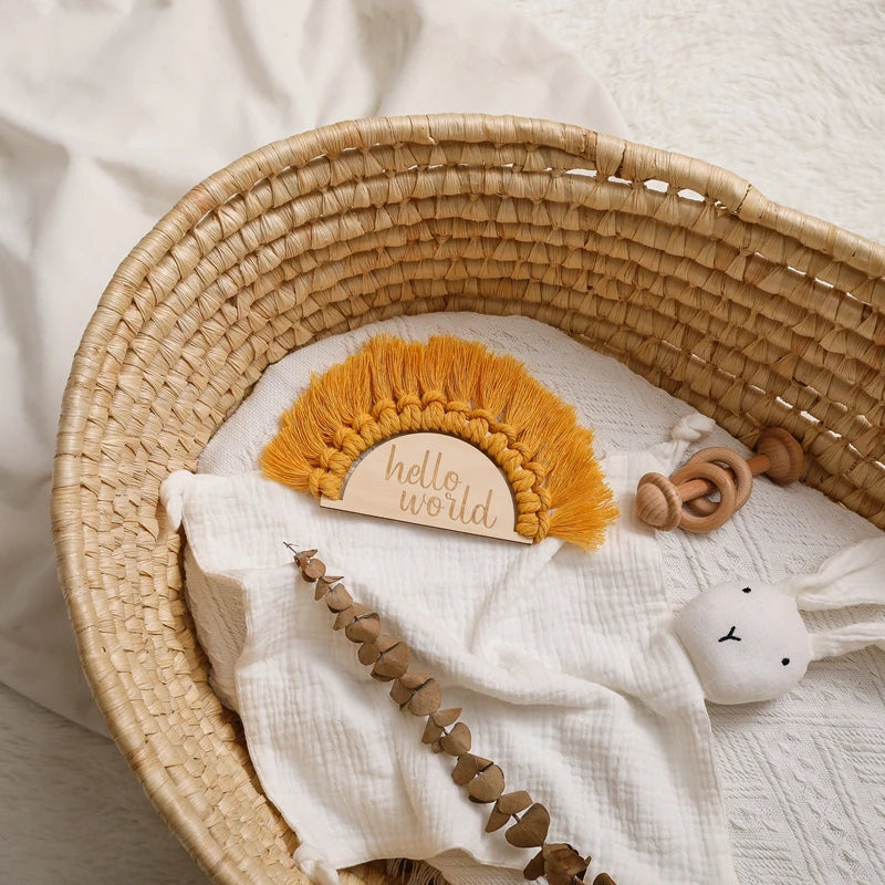 Baby-Meilensteinkarten aus Holz mit Quaste, monatliche Gedenkkarten für Neugeborene, Fotografie-Zubehör, Requisiten, Geschenke für Kleinkinder, die aufwachsen