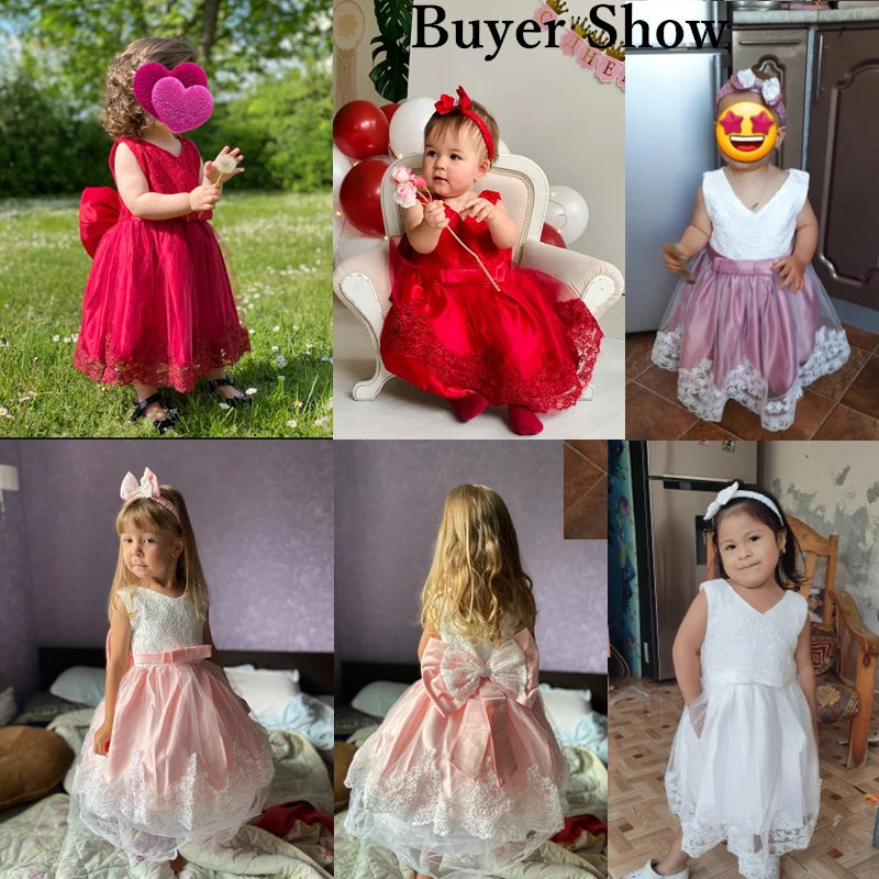 Girls Formal Wedding Party Dress for 1-5Y Infant Birthday Christening Lace Elegant Gown Christams Flower Dresses for Baby Girl