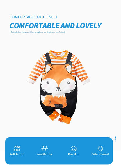 Baby Clothes Cute Cartoon Fox Print Comfortable And Soft 0-18 Boys And Girls Spring And Autumn Long Sleeved Baby Jumpsuit