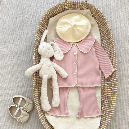 7395 Baby Clothing Set Autumn New Knitted Girl's Suit Lapel Long Sleeve Cardigan+Pant 0-3Year Kid's Two-piece Suit