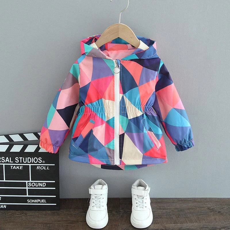 1 2 3 4 5 6 Years Baby Girls Jacket Cute Cartoon Animals Spring Autumn Boy Windbreaker Coat Hooded Zipper Outerwear Kids Clothes