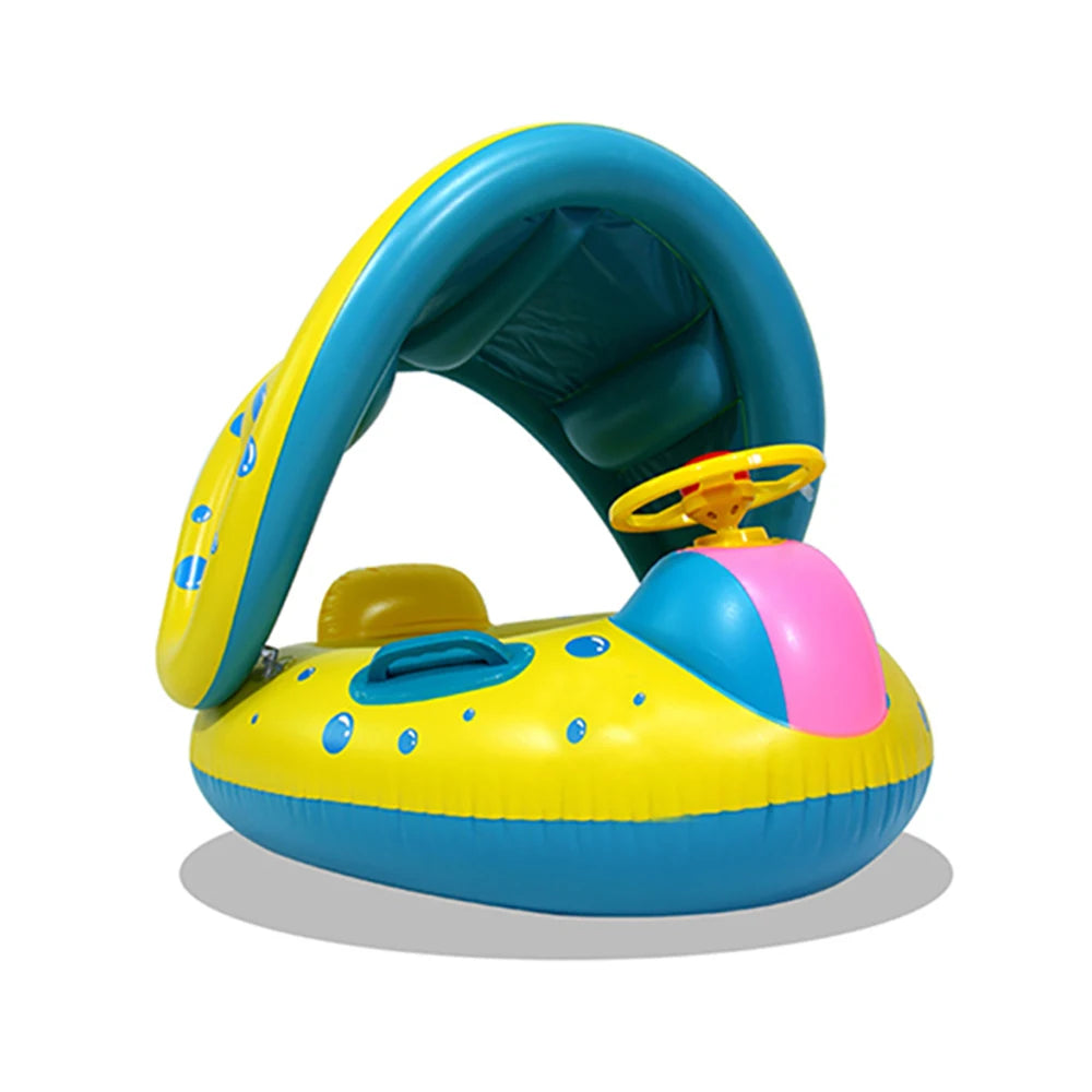 Inflatable Sunshade Seat Ring with Steering Wheel - Baby Swimming Pool Floating Seat