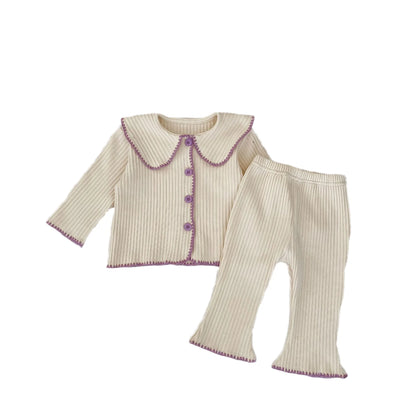 7395 Baby Clothing Set Autumn New Knitted Girl's Suit Lapel Long Sleeve Cardigan+Pant 0-3Year Kid's Two-piece Suit