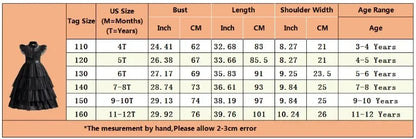 Wednesday Addam Dress for Girls 3-10 Yrs Halloween Party Black Gothic Cosplay Costume Summer Kids Clothes Daily Casual Outfits