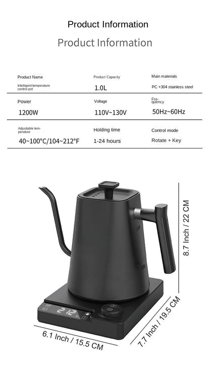 Intelligent Temperature Controlled Hand Brewed Coffee Pot Stainless Steel Fine Mouthed Electric Heating Water Insulation Kettle