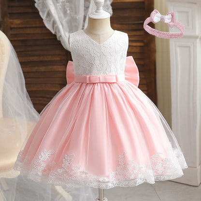 Girls Formal Wedding Party Dress for 1-5Y Infant Birthday Christening Lace Elegant Gown Christams Flower Dresses for Baby Girl