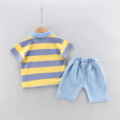 High-Quality Baby boys Polo Shirt + Handsome Denim Shorts 2-Piece Set kids girls clothes suits summer