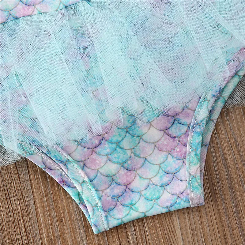 6-36months Baby Girls Mermaid Swimwear Fish Scale Swimsuits For Girls Ruffled Sleeveless Bathing Suit With Tutu Skirt