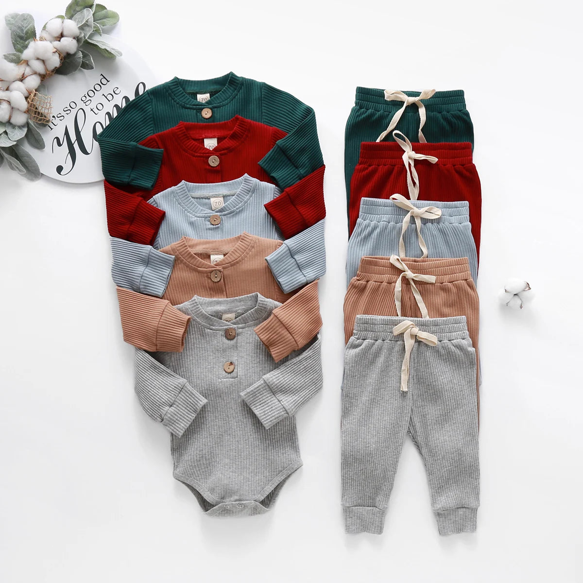 Ma &amp; Baby 0-24M Neugeborenen Stricken Baby Junge Mädchen Kleidung Set Langarm Taste Strampler Hosen Outfits herbst Frühling Baby Kleidung