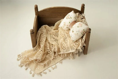 Newborn Photography Props Photography Mat Cotton Lace Blanket Fotografia Baby Photo Shoot Wrap Backdrop Beige Tassel Blanket