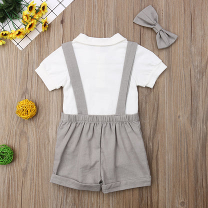 Neugeborenes Baby Jungen Kinder Schleife Gentleman Outfits Anzug Krawatte Hemd Strampler Hosenträger Hosen Hochzeit Party Kleidung Overalls Jungen Outfits