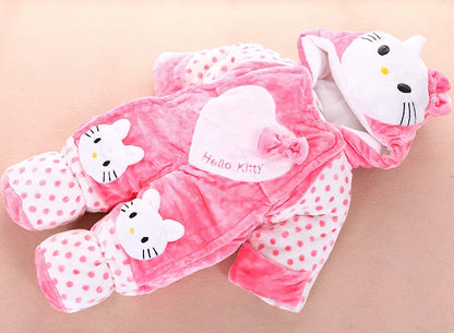 HelloKitty Mickey Maus Baby Winter-Overalls Warme, Flauschige Strampler Für Kleinkinder Jungen Mädchen Onesies Kleidung Mit Hut Kinder Nachtwäsche