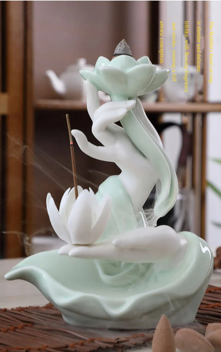 Creative celadon backflow incense burner decoration, incense burner, smoke viewing stove, bergamot lotus heart