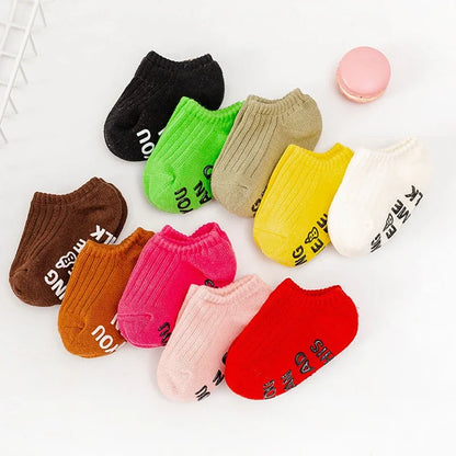 Summer Spring Thin Cotton Rubber Anti-slip Short Ankle Stockings Cute Candy Color Stripe White Baby Floor Socks for Boys Girls