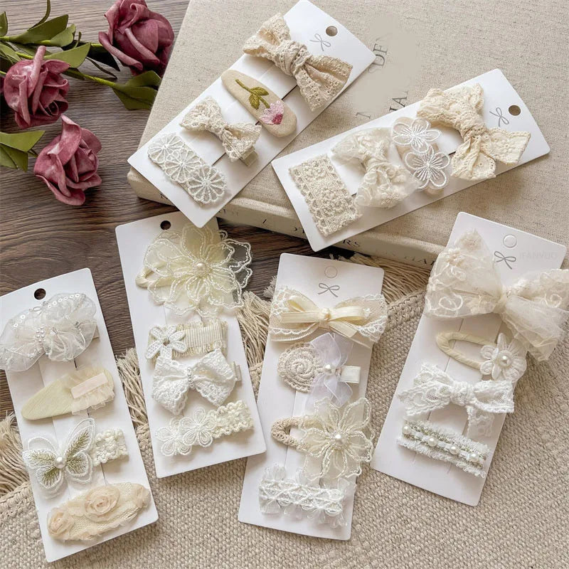 Französisch Vintage Spitze Perle Schleife Mädchen Baby Haar Clip Sanften Stil Beige Blume Prinzessin Kinder Haar Zubehör Haarnadel Kleinkind Geschenke