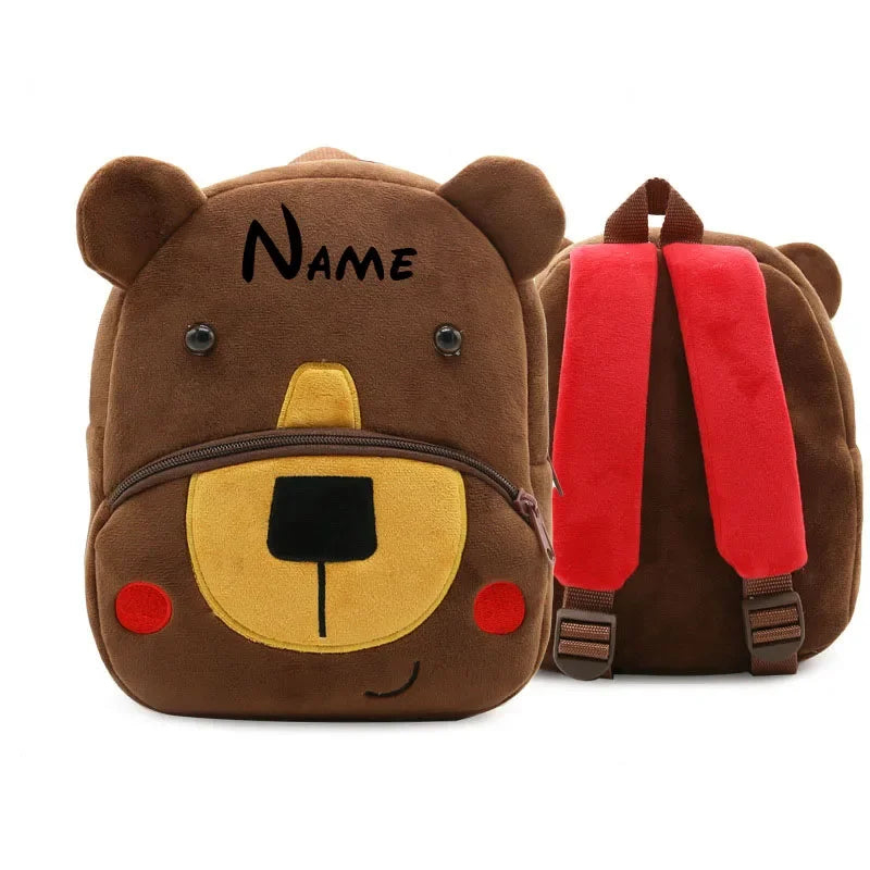 Personalisierter Kleinkind-Rucksack mit individuellem Namen, Tasche für Jungen und Mädchen, süße, weiche Plüsch-Kleinkind-Tasche mit Tier-Cartoon, kleiner Mini-Rucksack für