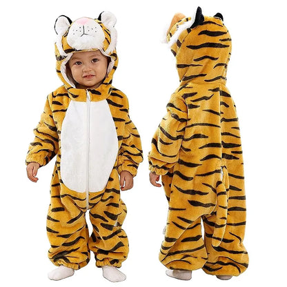 Baby Affe Tier Bodysuit Unisex Baby Tiger Kostüm Winter Herbst Fleece Kapuzen Body Cosplay Bodysuit Kapuze Krabbelanzug