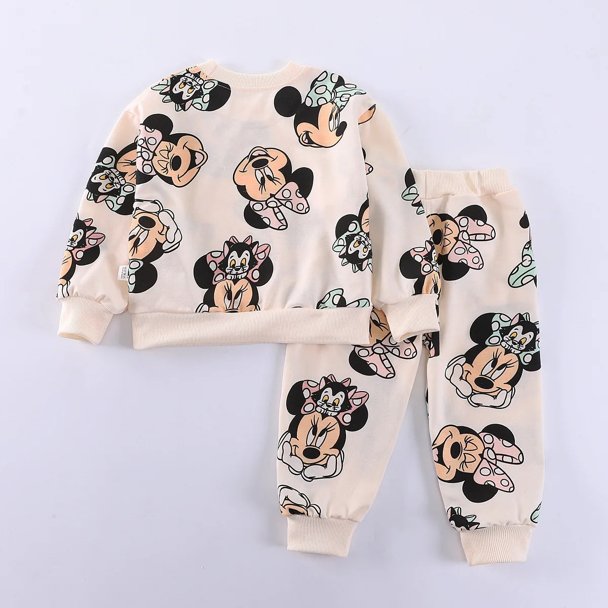 Disney Full Printhed Minnie Mouse Hoodie 2PCS Set for Kids Girl Autumn Long Hooded Pullover Set Children Casual Clothing Outfits