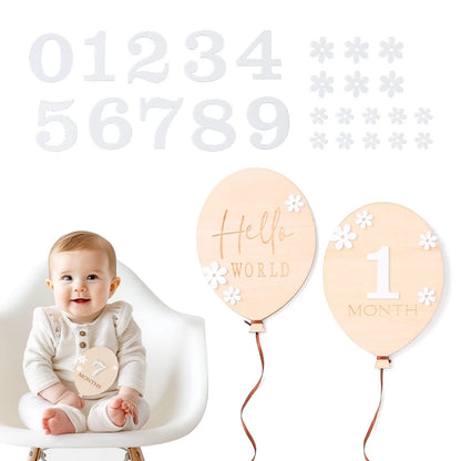 2Pcs Baby Wooden Balloon Milestone Cards - Photography Accessories for Newborns