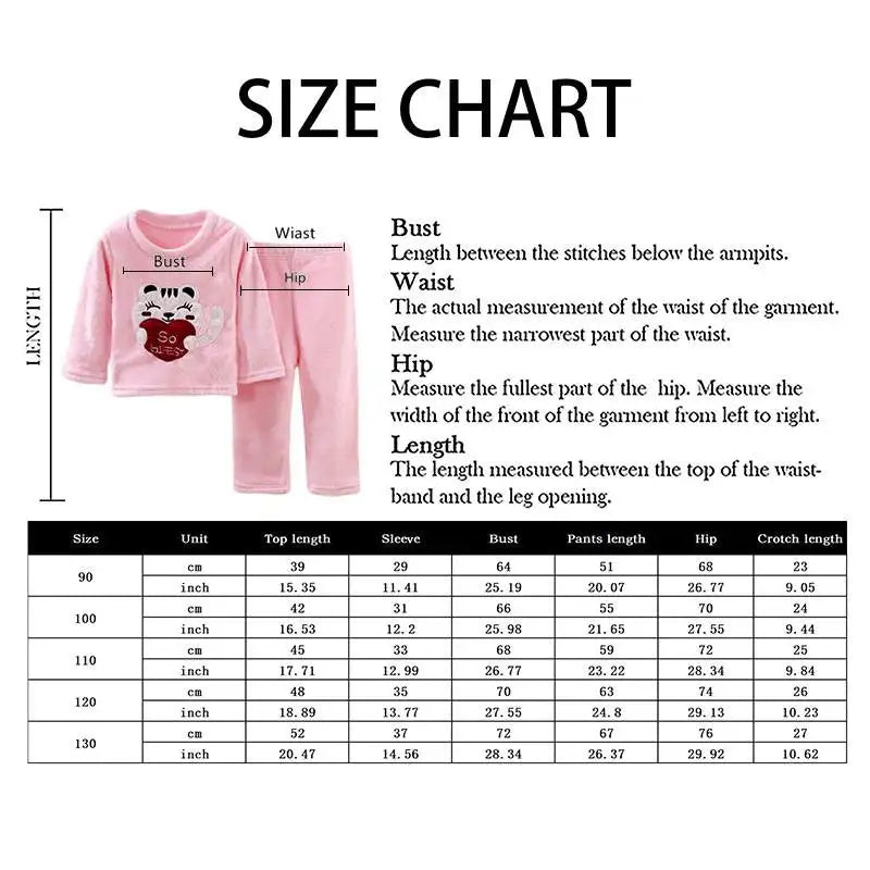 New 2024 Autumn Winter Kids Thicken Soft Flannel Pajamas Sets Baby Boys Girls Cartoon O-neck Pullover Warm Sleeping Sets Pyjamas