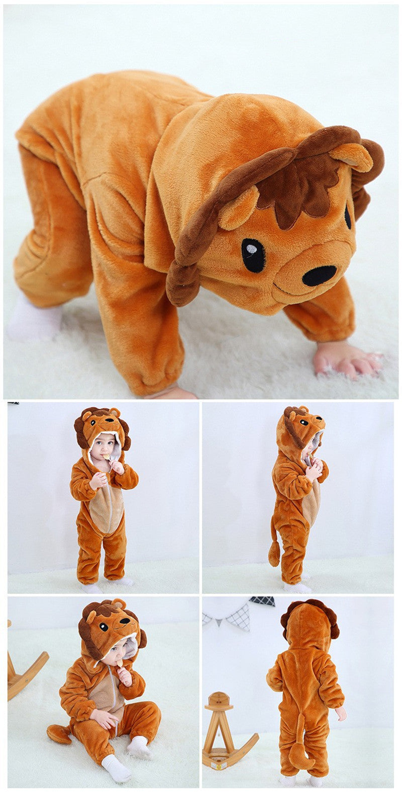 Baby Monkey Animal Bodysuit Unisex Baby Tiger Costume Winter Autumn Fleece Hooded Bodysuit Cosplay Bodysuit Hooded Crawling Suit