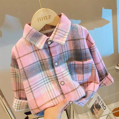 MILANCEL Kinderhemden 2-7 Jahre 2024 Neue Herbst Jungen Vintage Kariertes Hemd Mädchen Casual Umlegekragen Bluse Kinder Base Tops