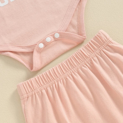 Newborn Set Baby Clothing Girl Summer Outfits Letter Print Spaghetti Strap Sleeveless Rompers Solid Shorts Headband 3pcs