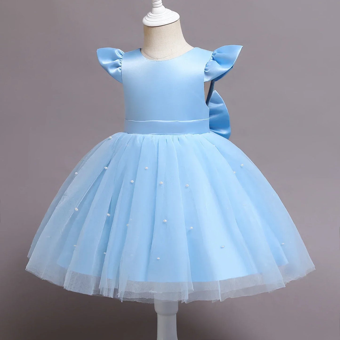 Süßes Baby Mädchen Kleid für Party Prinzessin Perlen Mesh Kleider für Kinder Geburtstag Ball Kostüme für Blumenmädchen 1-5Y Säuglingskleidung