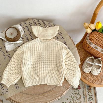 Herbst Neue Internet Celebrity Mode Mädchen Baby Kleidung Perle Boden Dicke Nadel V-ausschnitt Mantel Neugeborenen Lange ärmeln Strickjacke