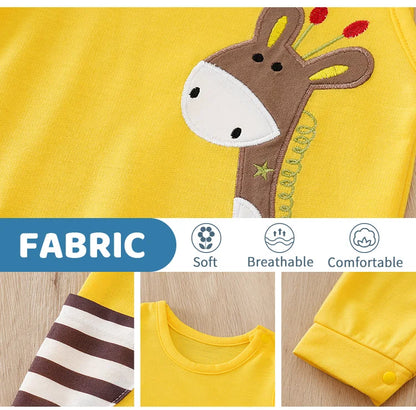 Neugeborene Kleidung Niedliche Cartoon-Giraffe-Stickerei Bequemer und weicher Sommer Jungen und Mädchen 0-18 Ärmelloser Baby-Overall