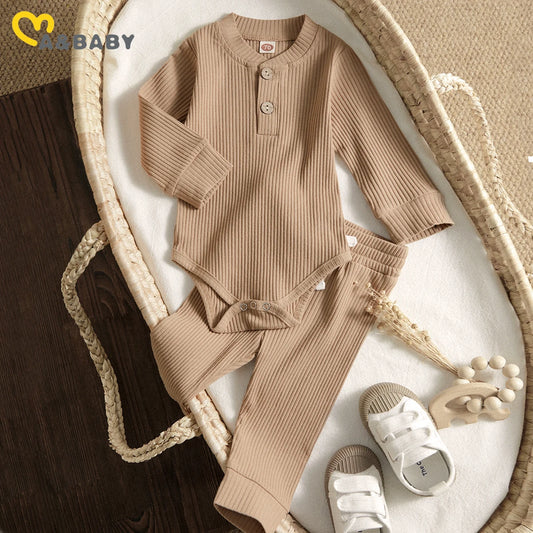 Ma&Baby 0-24M Newborn Infant Knit Baby Boy Girl Clothes Set Long Sleeve Button Romper Pants Outfits Autumn Spring Baby Clothing