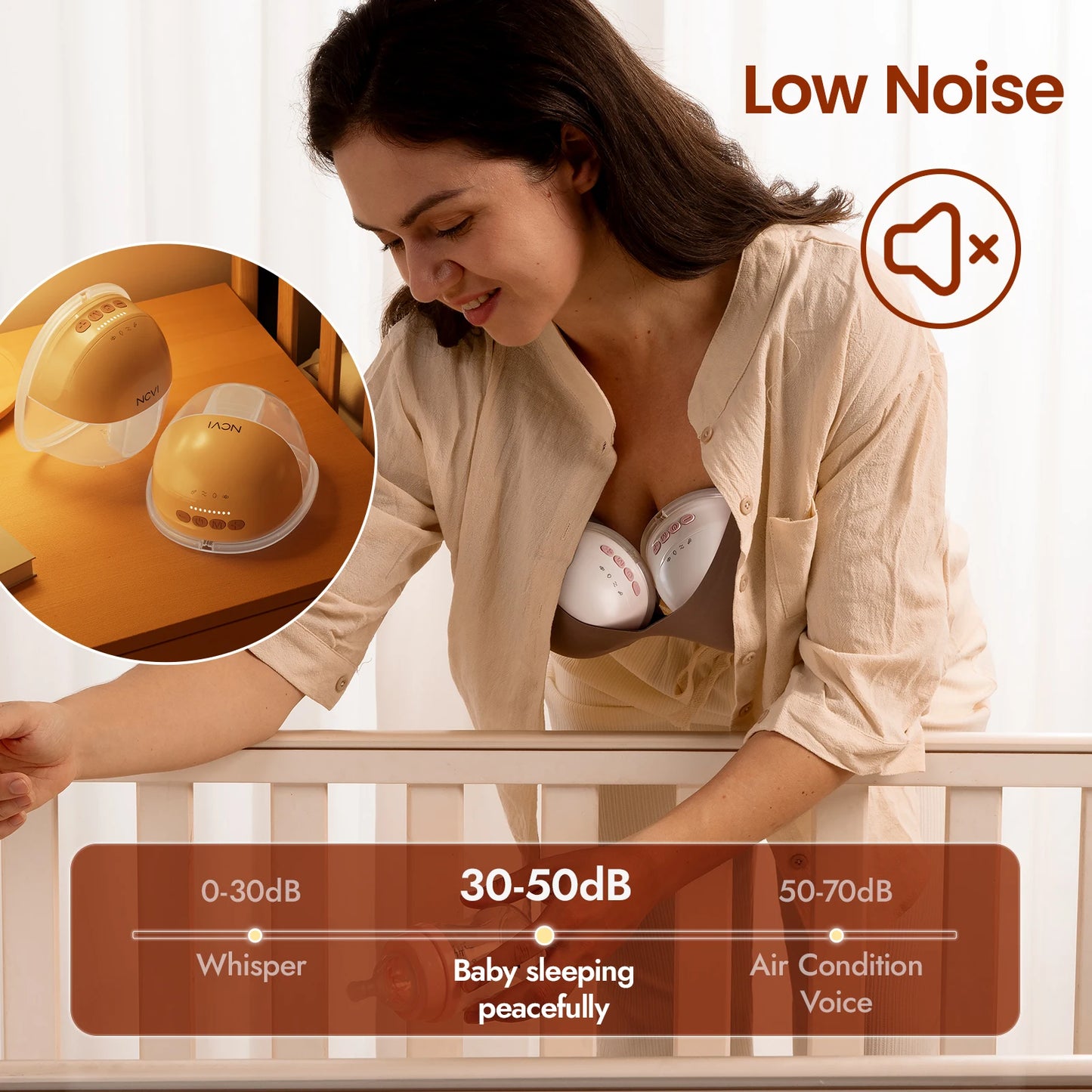 NCVI tragbare elektrische Milchpumpe 8111, tragbare kabellose Pumpe mit 4 Modi und 9 Stufen, Doppelpumpen mit 21/24 mm Flanschen