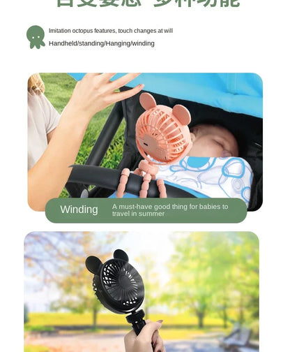 Fan for Cart Stroller Fans Portable Cartoon Outdoor Fan Clip on For Baby USB Rechargeable Handheld Electric Fan for Home 3 Speed