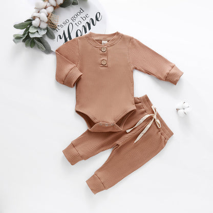 Ma&Baby 0-24M Newborn Infant Knit Baby Boy Girl Clothes Set Long Sleeve Button Romper Pants Outfits Autumn Spring Baby Clothing